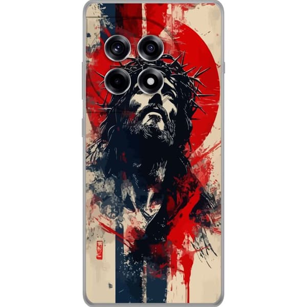 OnePlus 12R Gennemsigtig cover Jesus med kors - kristent motiv med stærk symbolik om tro og håb