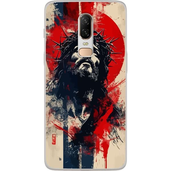 OnePlus 6 Gjennomsiktig deksel Jesus med kors - kristent motiv med sterk symbolikk om tro og håp