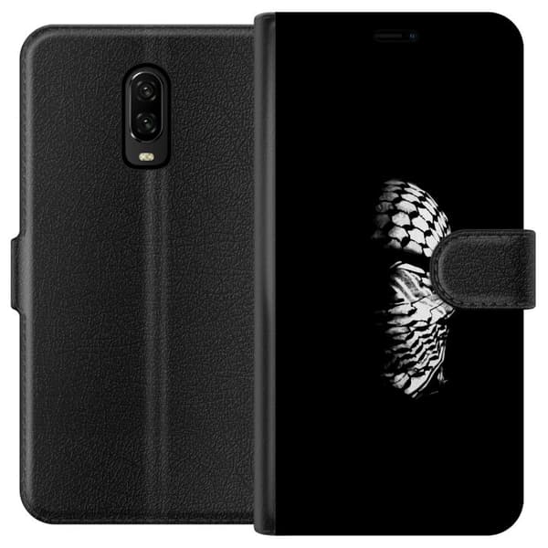 OnePlus 6T Lommeboketui Keffiyeh-mønster - klassisk svart-hvit palestinsk sjal med kulturell betydning