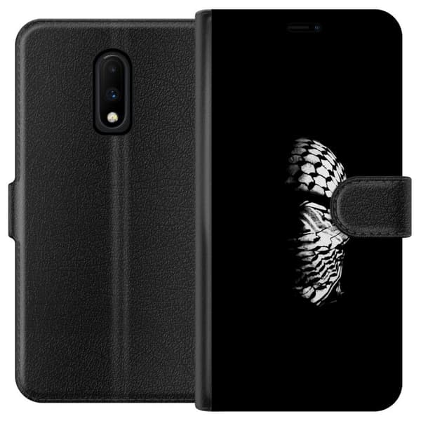 OnePlus 7 Lompakkokotelo Keffiyeh-kuviointi - klassinen palestiinalainen mustavalkoinen shaali, jolla on kulttuurinen merkitys