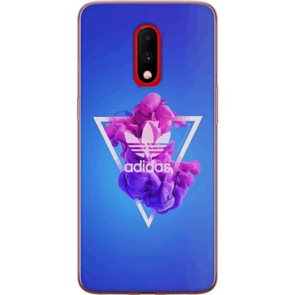 OnePlus 7 Läpinäkyvä kuori Adidas-inspiroitunut sininen muotoilu - urheilullinen motiivi retro-vibeillä sinisissä sävyissä