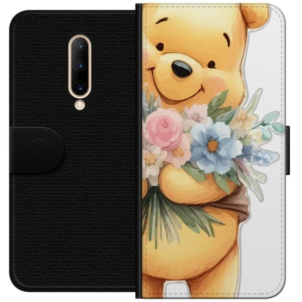 OnePlus 7 Pro Tegnebogsetui Nalle Puh med blomster - klassisk børnefavorit i en blomstrende forårs miljø