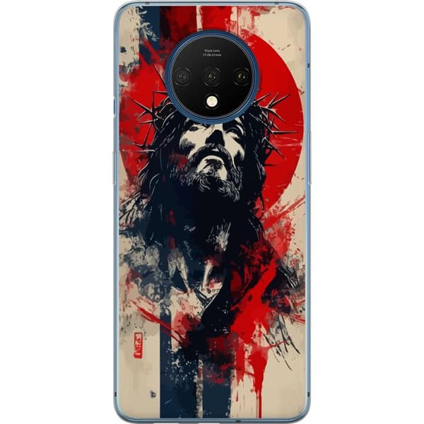 OnePlus 7T Gennemsigtig cover Jesus med kors - kristent motiv med stærk symbolik om tro og håb