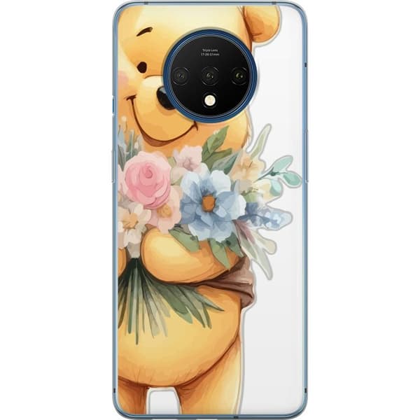 OnePlus 7T Gennemsigtig cover Nalle Puh med blomster - klassisk børnefavorit i en blomstrende forårs miljø