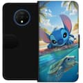Pikkukuva 1 / 3: OnePlus 7T Lompakkokotelo Stitch kilpikonnalla - söpö sininen avaruusolento trooppisessa rantaympäristössä Disneyn tapaan