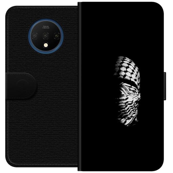 OnePlus 7T Tegnebogsetui Keffiyeh-mønster - klassisk sort-hvid palæstinensisk tørklæde med kulturel betydning