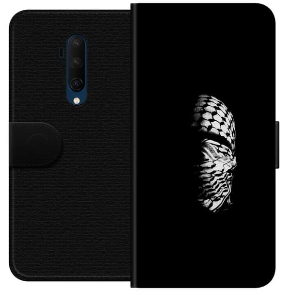 OnePlus 7T Pro Tegnebogsetui Keffiyeh-mønster - klassisk sort-hvid palæstinensisk tørklæde med kulturel betydning