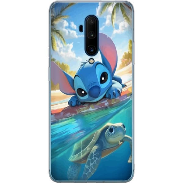 OnePlus 7T Pro Gjennomsiktig deksel Stitch med skilpadde - søt blå alien i tropisk strandmiljø fra Disney