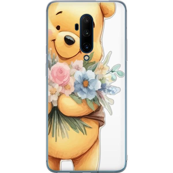 OnePlus 7T Pro Läpinäkyvä kuori Nalle Puh kukkien kanssa - klassinen lasten suosikki kukkivassa keväisympäristössä