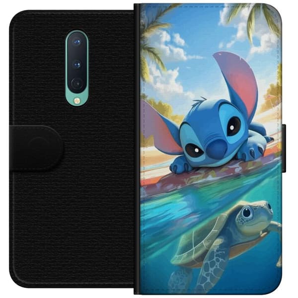 OnePlus 8 Tegnebogsetui Stitch med skildpadde - sød blå alien i tropisk strandmiljø fra Disney