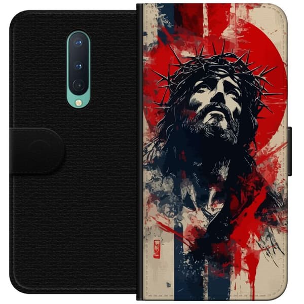 OnePlus 8 Tegnebogsetui Jesus med kors - kristent motiv med stærk symbolik om tro og håb