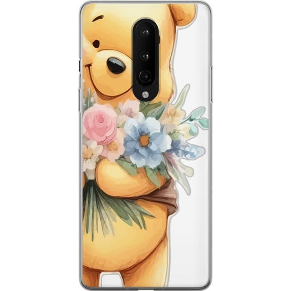 OnePlus 8 Gennemsigtig cover Nalle Puh med blomster - klassisk børnefavorit i en blomstrende forårs miljø
