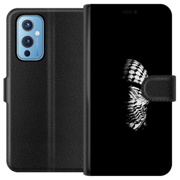 OnePlus 9 Tegnebogsetui Keffiyeh-mønster - klassisk sort-hvid palæstinensisk tørklæde med kulturel betydning