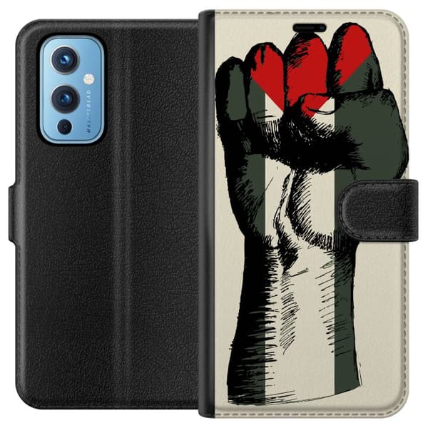 OnePlus 9 Tegnebogsetui Hånd bundet i Palæstinas farver - kraftfuldt symbol for frihedsbevægelsen