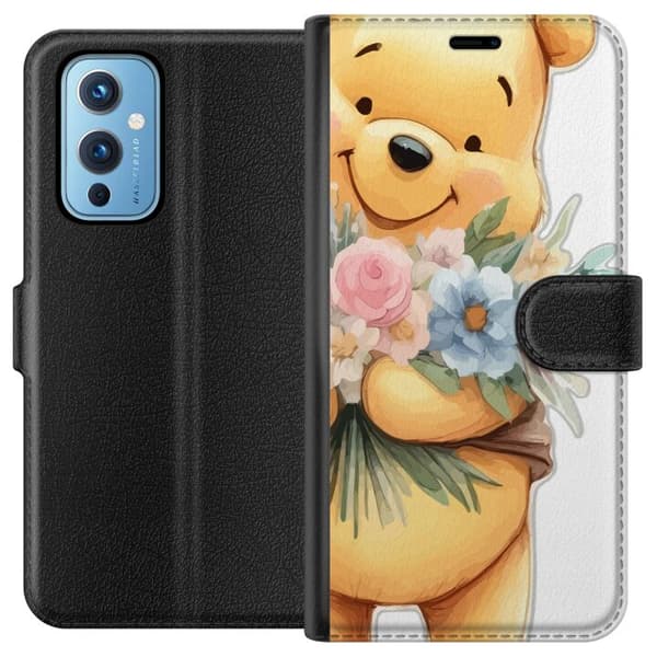 OnePlus 9 Tegnebogsetui Nalle Puh med blomster - klassisk børnefavorit i en blomstrende forårs miljø