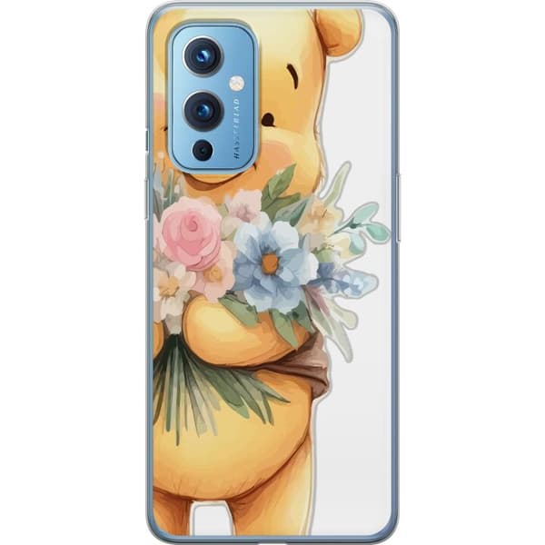 OnePlus 9 Genomskinligt Skal Nalle Puh med blommor – klassisk barnfavorit i blommande vårmiljö