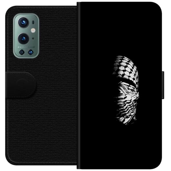 OnePlus 9 Pro Tegnebogsetui Keffiyeh-mønster - klassisk sort-hvid palæstinensisk tørklæde med kulturel betydning