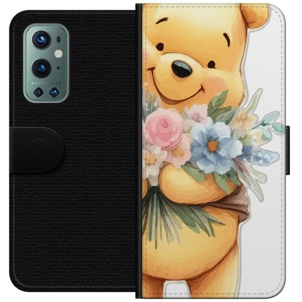 OnePlus 9 Pro Tegnebogsetui Nalle Puh med blomster - klassisk børnefavorit i en blomstrende forårs miljø