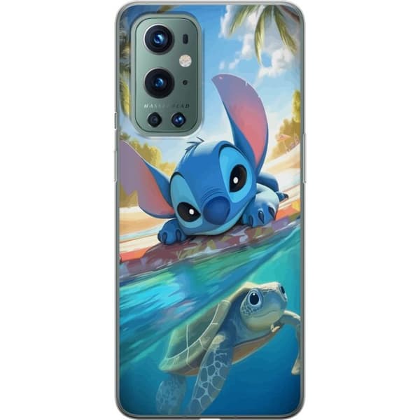 OnePlus 9 Pro Genomskinligt Skal Stitch med sköldpadda – söt blå alien i tropisk strandmiljö från Disney