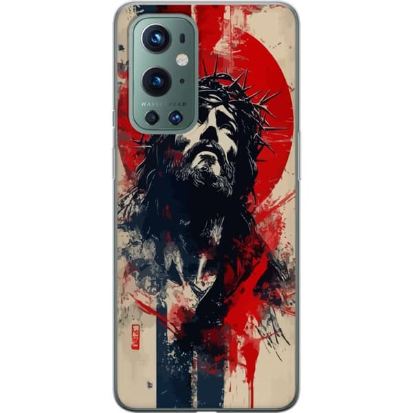 OnePlus 9 Pro Gennemsigtig cover Jesus med kors - kristent motiv med stærk symbolik om tro og håb