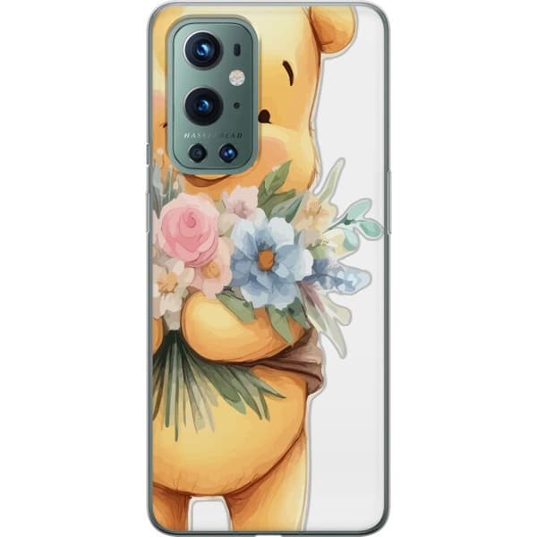 OnePlus 9 Pro Genomskinligt Skal Nalle Puh med blommor – klassisk barnfavorit i blommande vårmiljö