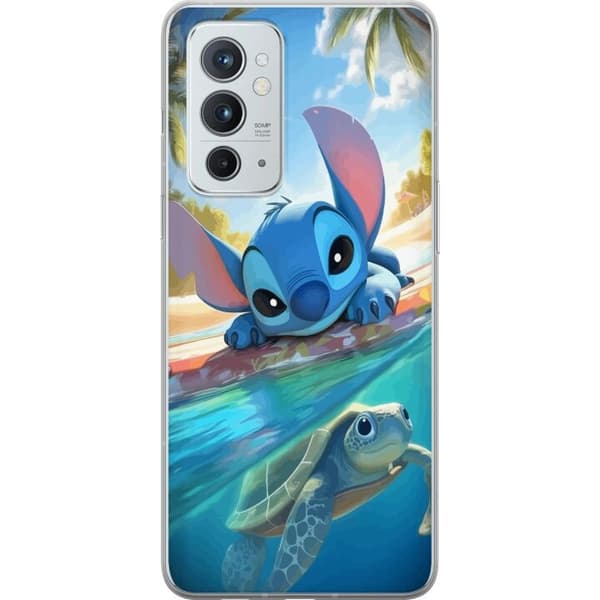 OnePlus 9RT 5G Genomskinligt Skal Stitch med sköldpadda – söt blå alien i tropisk strandmiljö från Disney
