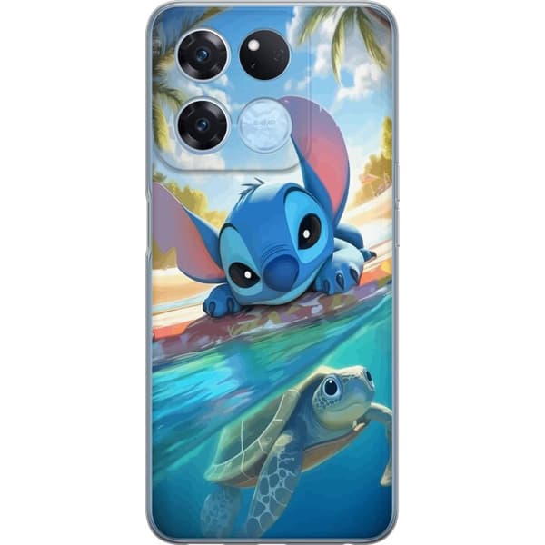 OnePlus Ace Racing Läpinäkyvä kuori Stitch kilpikonnalla - söpö sininen avaruusolento trooppisessa rantaympäristössä Disneyn tapaan