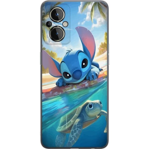 OnePlus Nord N20 5G Gjennomsiktig deksel Stitch med skilpadde - søt blå alien i tropisk strandmiljø fra Disney
