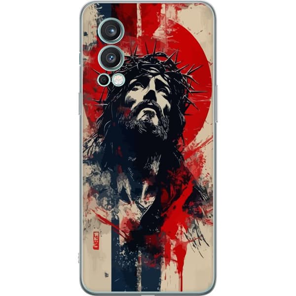 OnePlus Nord 2 5G Gennemsigtig cover Jesus med kors - kristent motiv med stærk symbolik om tro og håb