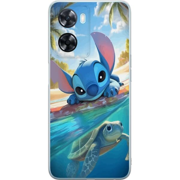 OnePlus Nord N20 SE Gjennomsiktig deksel Stitch med skilpadde - søt blå alien i tropisk strandmiljø fra Disney