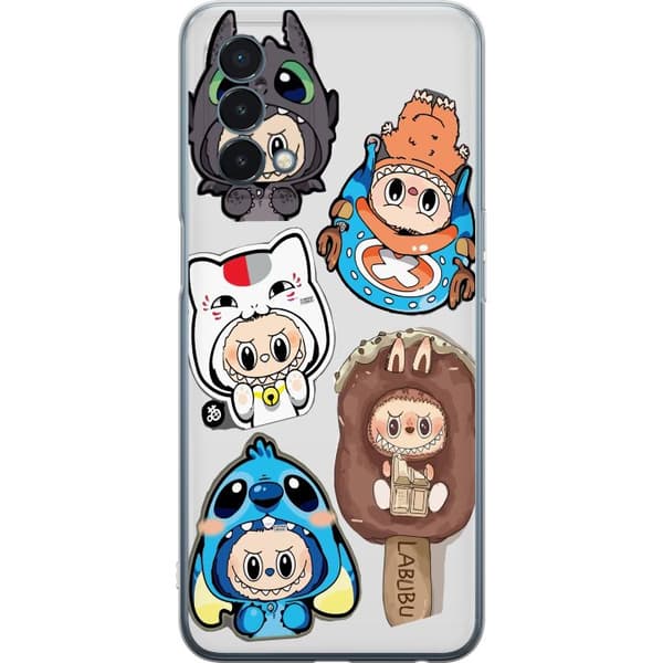 OnePlus Nord N200 5G Gennemsigtig cover Labubu figur samling - Pop Mart Labubu The Monsters i farverigt design