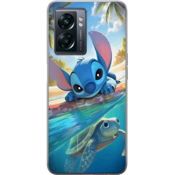 OnePlus Nord N300 Gjennomsiktig deksel Stitch med skilpadde - søt blå alien i tropisk strandmiljø fra Disney