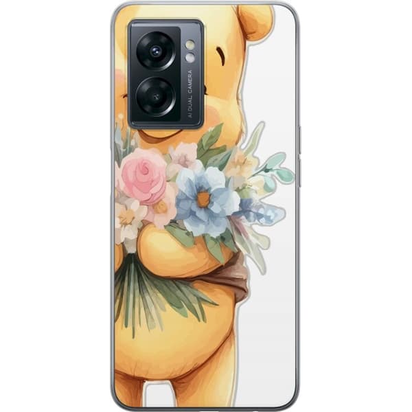 OnePlus Nord N300 Genomskinligt Skal Nalle Puh med blommor – klassisk barnfavorit i blommande vårmiljö