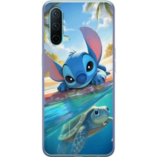 OnePlus Nord CE 5G Gjennomsiktig deksel Stitch med skilpadde - søt blå alien i tropisk strandmiljø fra Disney