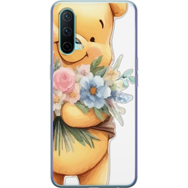 OnePlus Nord CE 5G Gennemsigtig cover Nalle Puh med blomster - klassisk børnefavorit i en blomstrende forårs miljø