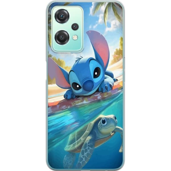 OnePlus Nord CE 2 Lite 5G Genomskinligt Skal Stitch med sköldpadda – söt blå alien i tropisk strandmiljö från Disney