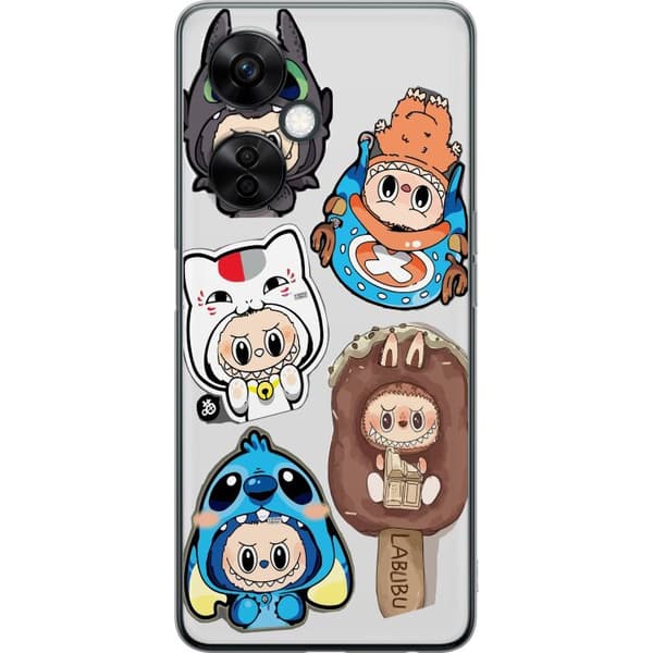 OnePlus Nord CE3 Gennemsigtig cover Labubu figur samling - Pop Mart Labubu The Monsters i farverigt design
