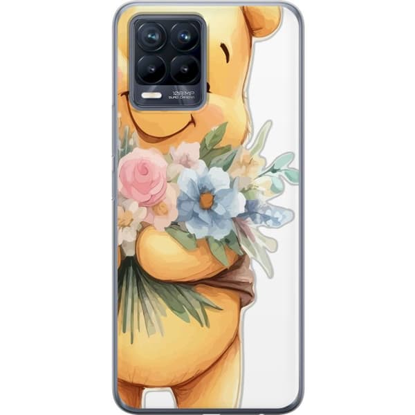 Realme 8 Gennemsigtig cover Nalle Puh med blomster - klassisk børnefavorit i en blomstrende forårs miljø