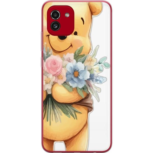 Samsung Galaxy A03 Gjennomsiktig deksel Nalle Puh med blomster - klassisk barnefavoritt i en blomstrende vår miljø