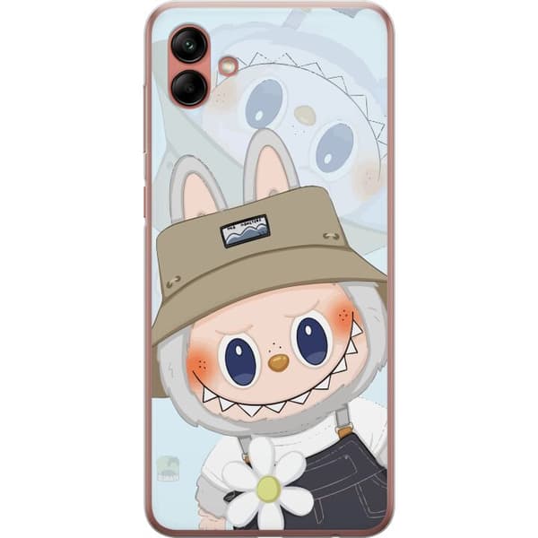 Samsung Galaxy A04 Genomskinligt Skal Labubu med hatt – Pop Mart-figur Mr. Butcher i retro stil med karaktär
