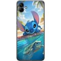 Miniatyrbilde 1 av 3: Samsung Galaxy A05 Gjennomsiktig deksel Stitch med skilpadde - søt blå alien i tropisk strandmiljø fra Disney