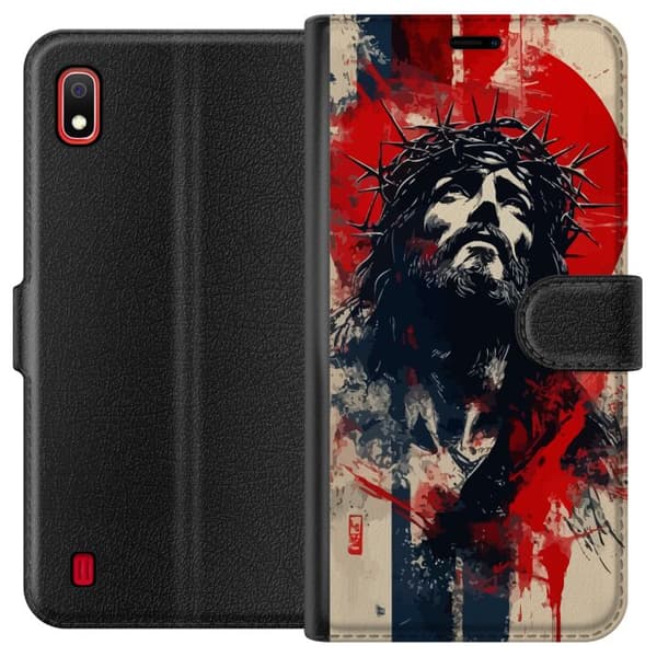 Samsung Galaxy A10 Tegnebogsetui Jesus med kors - kristent motiv med stærk symbolik om tro og håb