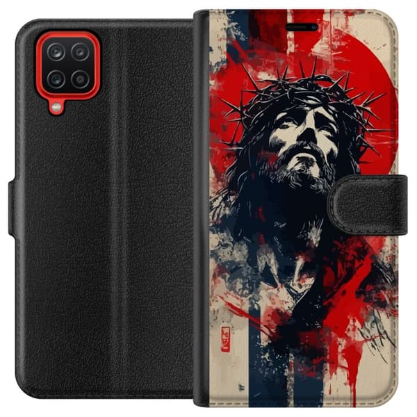 Samsung Galaxy A12 Lommeboketui Jesus med kors - kristent motiv med sterk symbolikk om tro og håp