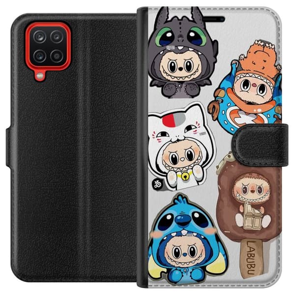 Samsung Galaxy A12 Tegnebogsetui Labubu figur samling - Pop Mart Labubu The Monsters i farverigt design