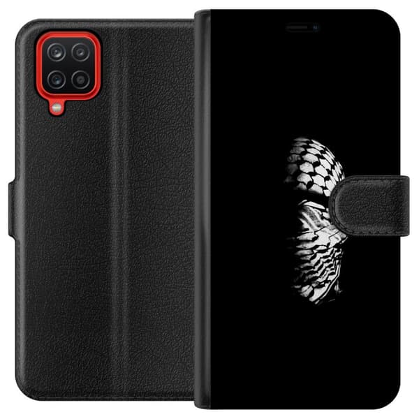 Samsung Galaxy A12 Lommeboketui Keffiyeh-mønster - klassisk svart-hvit palestinsk sjal med kulturell betydning