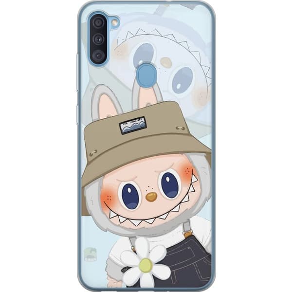 Samsung Galaxy A11 Läpinäkyvä kuori Labubu hattuineen - Pop Mart -hahmo Mr. Butcher retrotyylillä ja luonteella