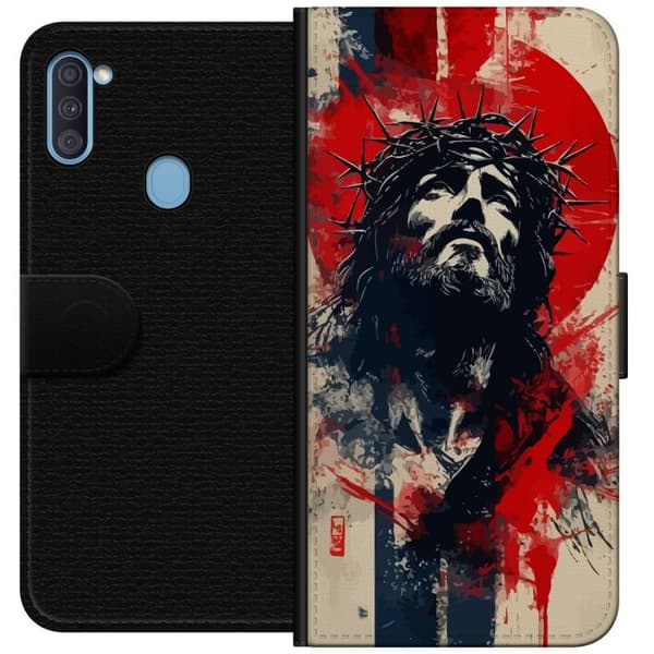Samsung Galaxy A11 Lommeboketui Jesus med kors - kristent motiv med sterk symbolikk om tro og håp