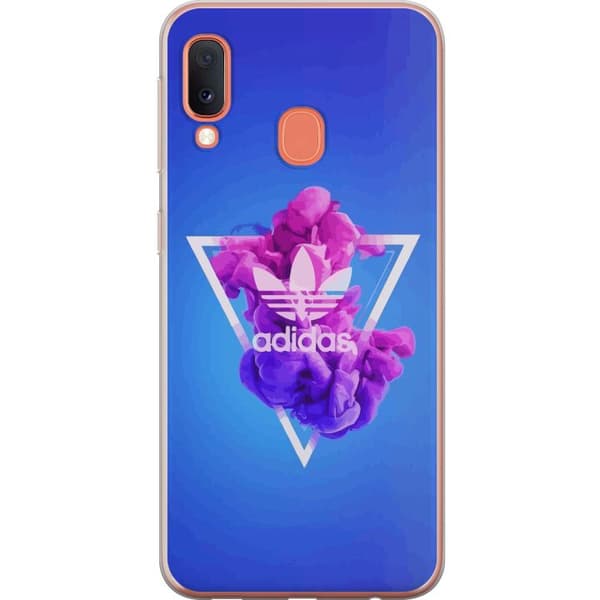 Samsung Galaxy A20e Gjennomsiktig deksel Adidas-inspirert blått design - sporty motiv med retro vibe i blåtoner