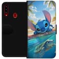 Miniatyrbild 1 av 3: Samsung Galaxy A20s Plånboksfodral Stitch med sköldpadda – söt blå alien i tropisk strandmiljö från Disney