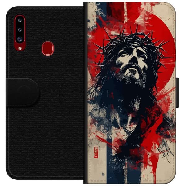 Samsung Galaxy A20s Lommeboketui Jesus med kors - kristent motiv med sterk symbolikk om tro og håp